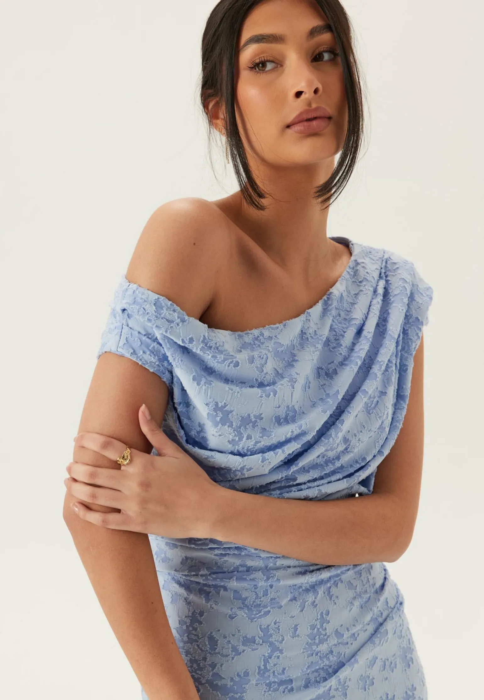 Asymmetric Draped Burnout Maxi Dress