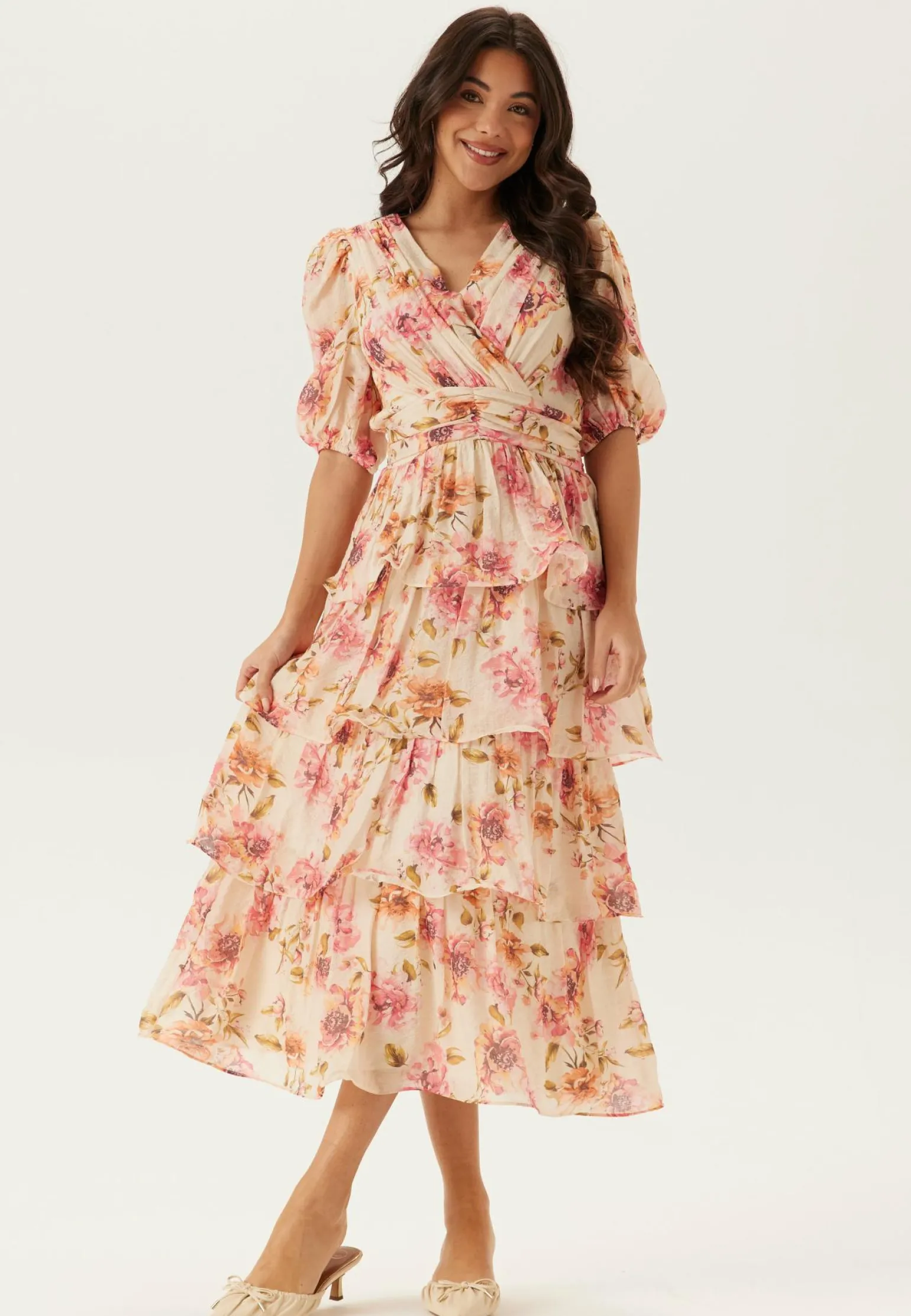 Balloon Sleeve Flounce Ankle Dress