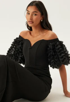Bardot Ruffle Sleeve Maxi Dress
