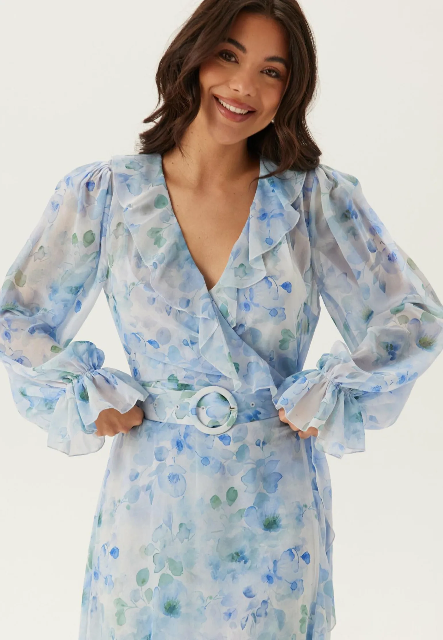 Belted Chiffon Midi Dress