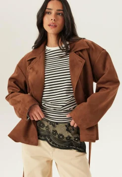 Belted Faux Suede Jacket