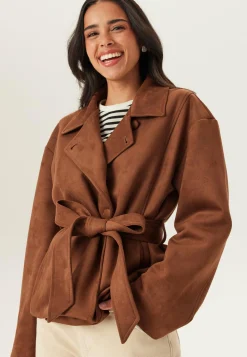 Belted Faux Suede Jacket