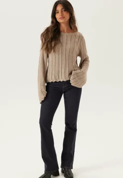 Boat Neck Structure Knitted Sweater