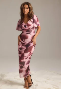 Butterfly Sleeve Mesh Ankle Dress