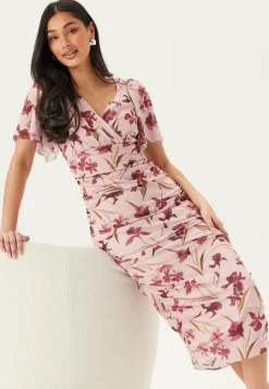 Butterfly Sleeve Mesh Ankle Dress