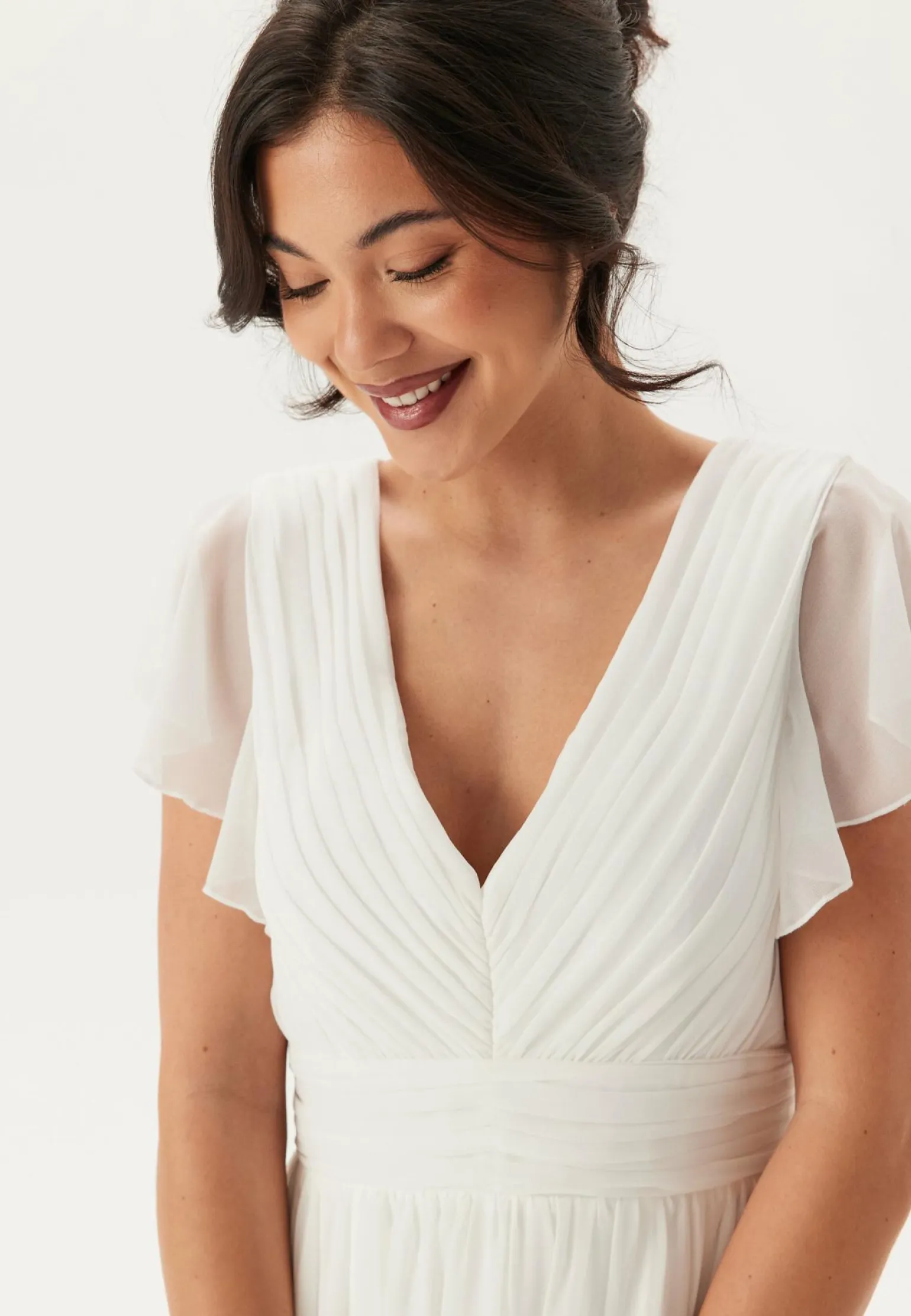 Butterfly Sleeve Pleated Wedding Gown