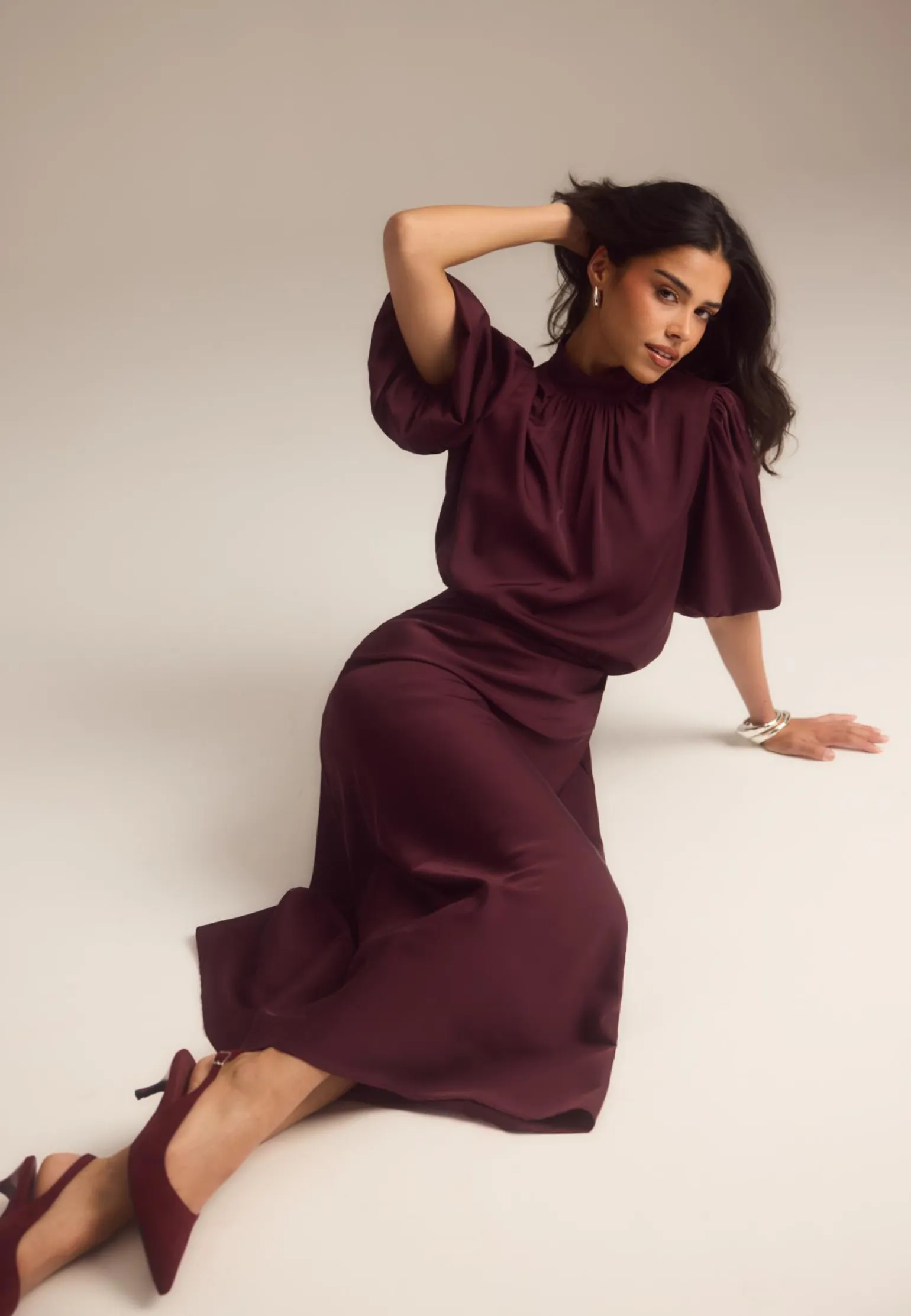 Chimney Collar Puff Sleeve Blouse