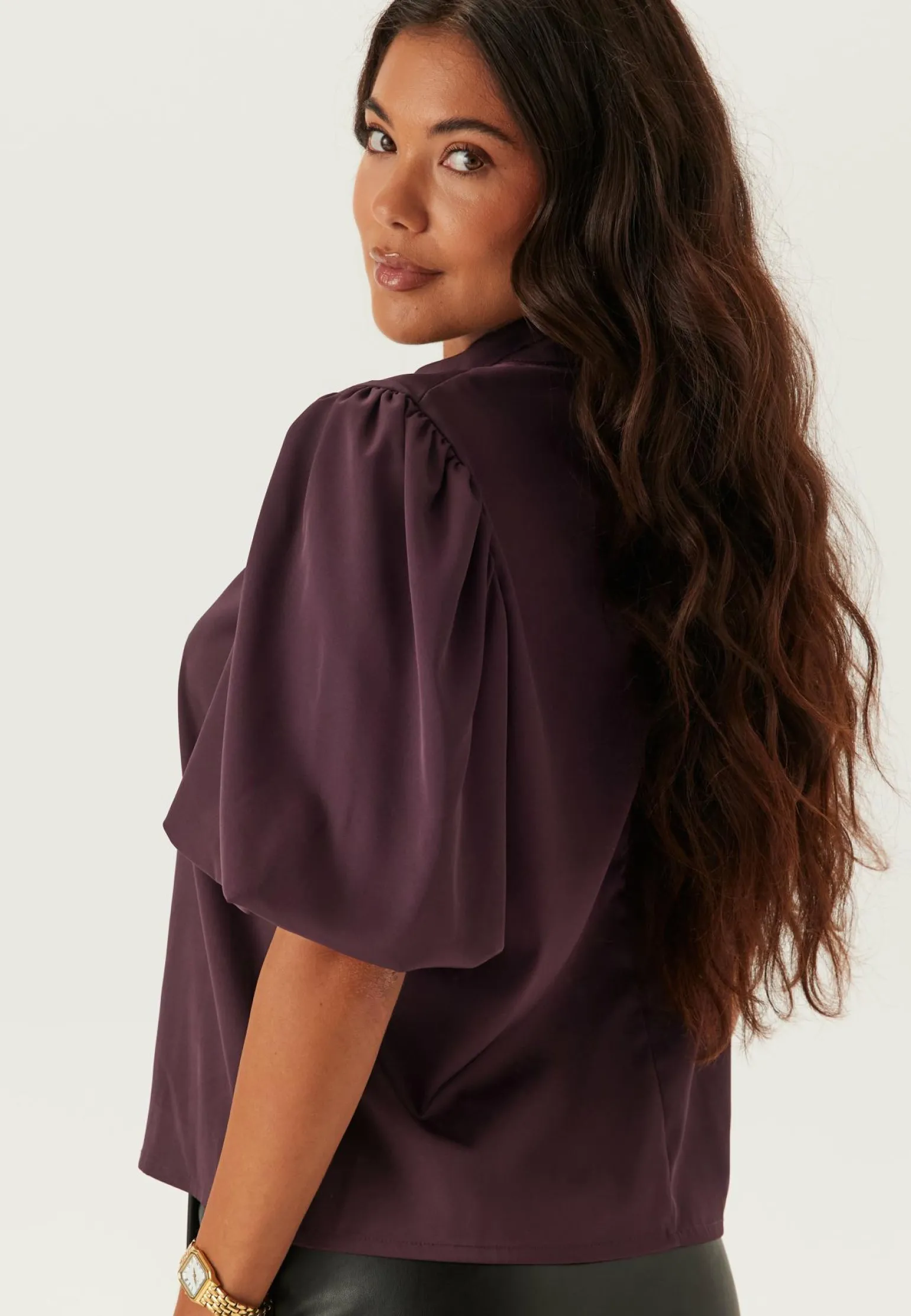 Chimney Collar Puff Sleeve Blouse