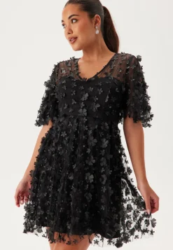 3D Floral Butterfly Sleeve Dress
