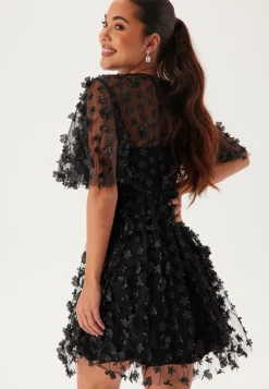 3D Floral Butterfly Sleeve Dress