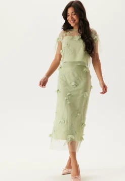 3D Floral Straight Ankle Skirt