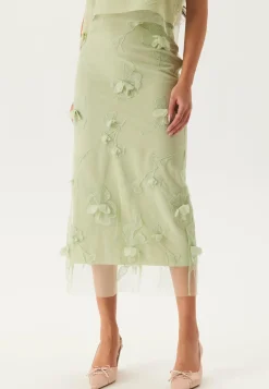 3D Floral Straight Ankle Skirt