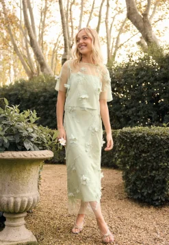 3D Floral Straight Ankle Skirt