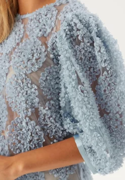 3D Flower Puff Sleeve Blouse