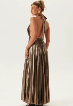 Deep V Pleated Halter Maxi Dre