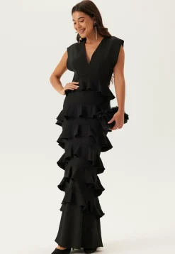Deep V-Neck Flounce Gown