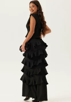 Deep V-Neck Flounce Gown