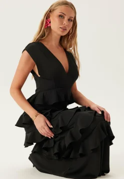 Deep V-Neck Flounce Gown
