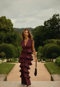 Deep V-Neck Flounce Gown