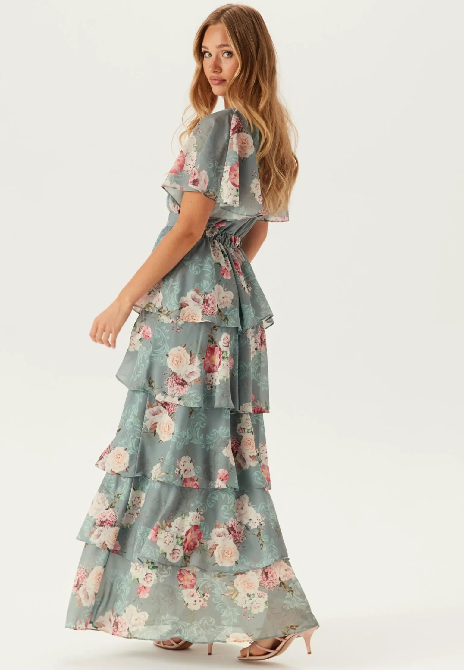 Floral Flutter Tiered Maxi Dress