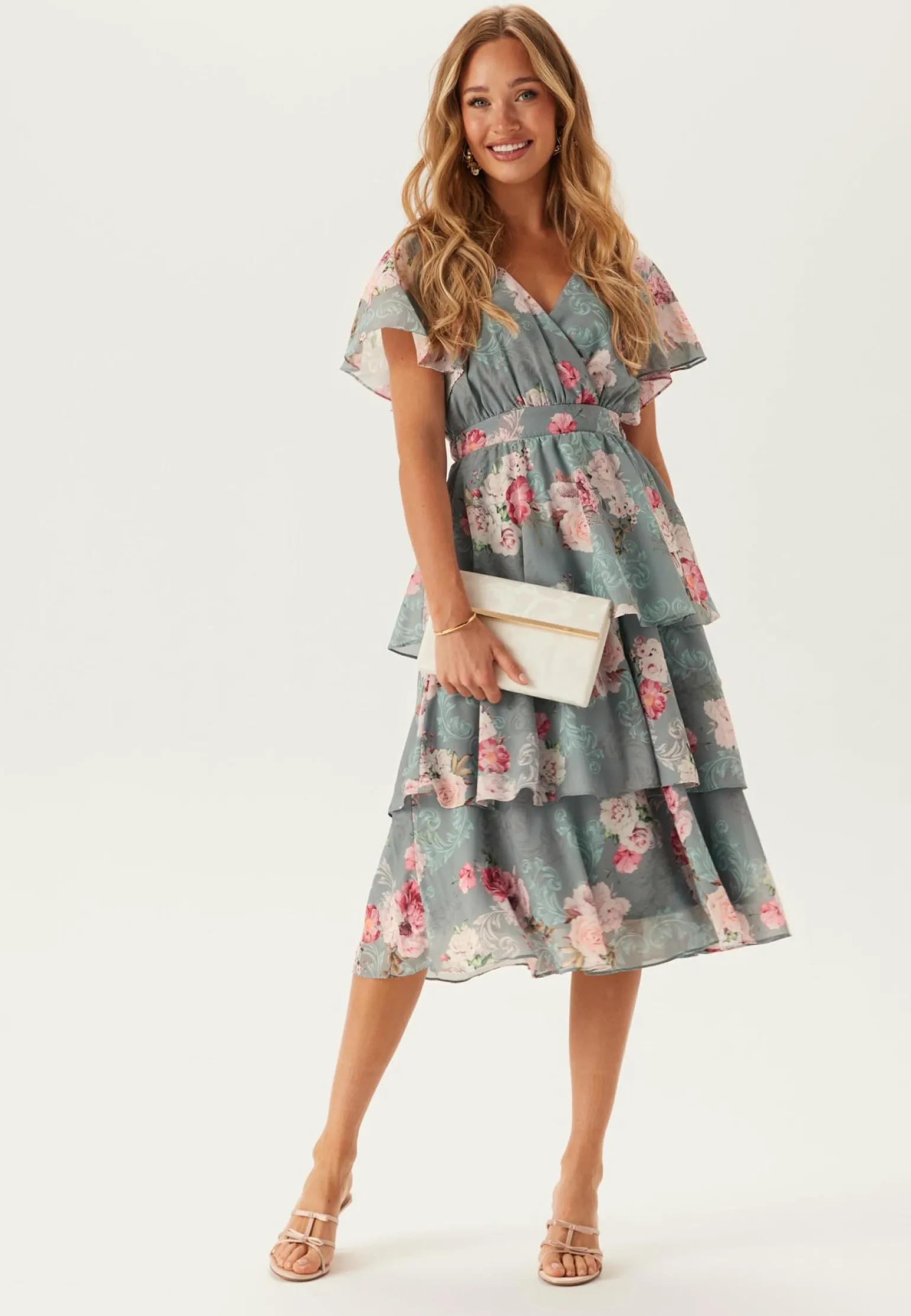 Floral Flutter Tiered Midi Dress