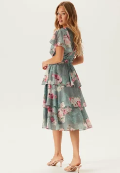 Floral Flutter Tiered Midi Dress