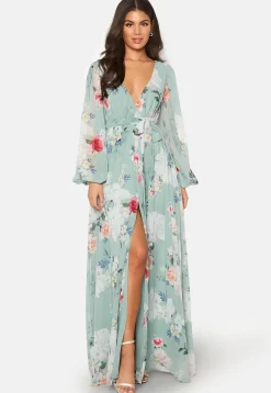 Floral Long Sleeve Chiffon Maxi Dress