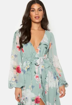 Floral Long Sleeve Chiffon Maxi Dress