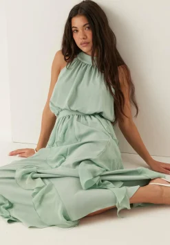 Frill Halterneck Ankle Dress