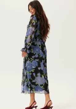 Frill L/S Chiffon Midi Dress