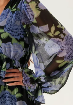 Frill L/S Chiffon Midi Dress
