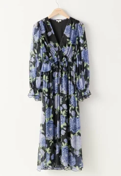Frill L/S Chiffon Midi Dress