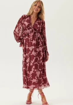 Frill L/S Chiffon Midi Dress
