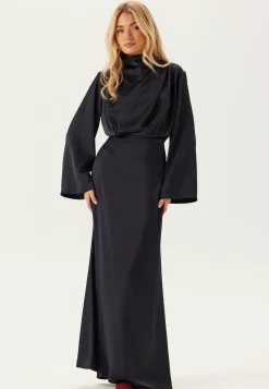 High Neck Wide Sleeve Satin Gown