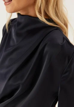 High Neck Wide Sleeve Satin Gown