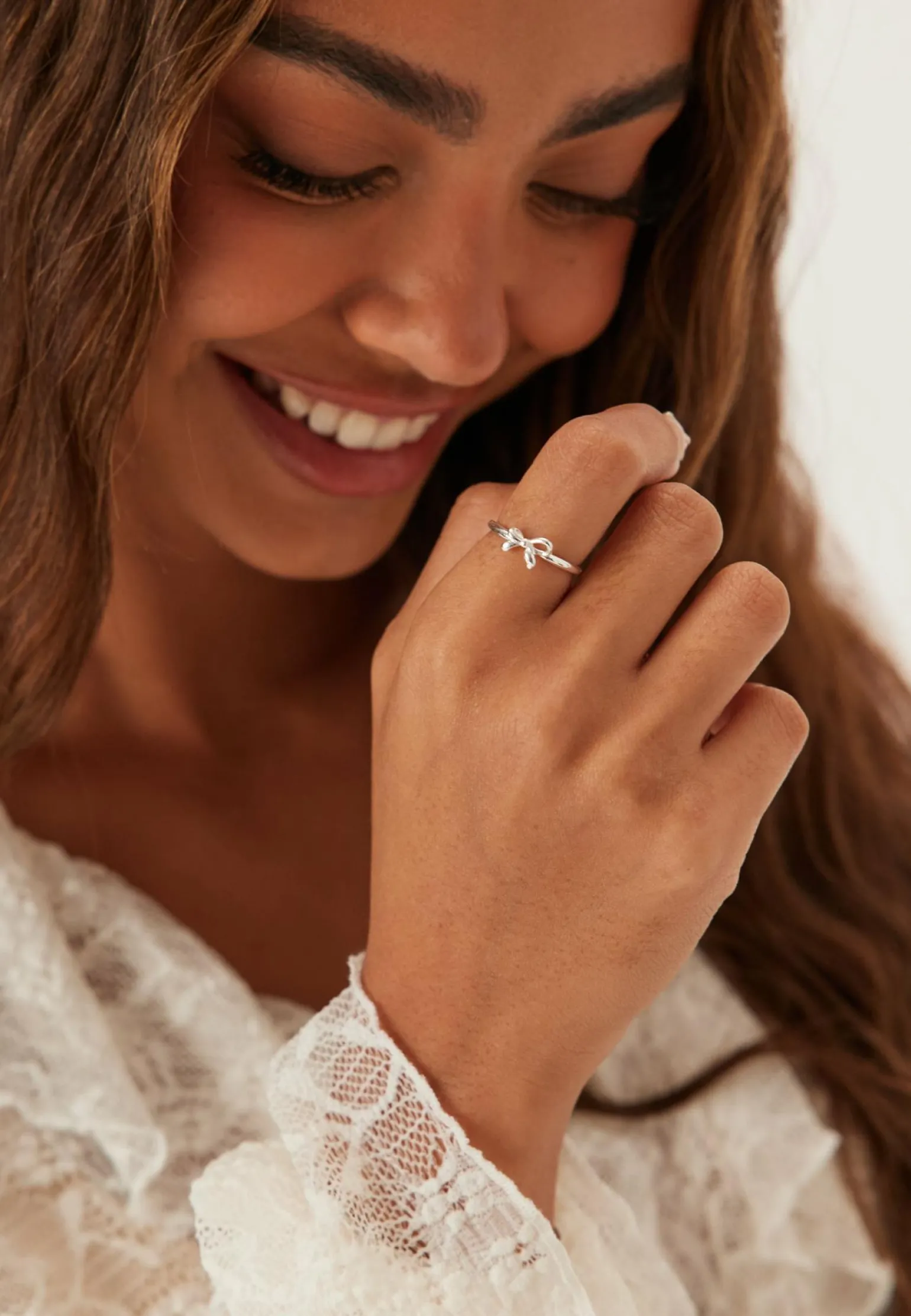 Lulu Bow Stack Ring Silver-pla