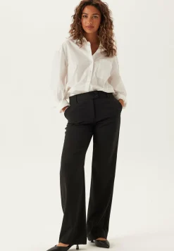 Mid Waist Straight Back Pocket Trousers