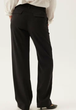 Mid Waist Straight Back Pocket Trousers