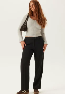 Mid Waist Straight Back Pocket Trousers