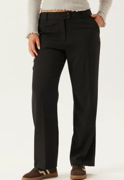 Mid Waist Straight Back Pocket Trousers