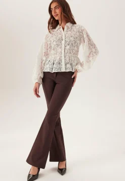 Mid Waist Stretchy Flared Trousers