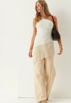 One Shoulder Fringe Top