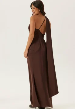 One Shoulder Scarf Satin Gown