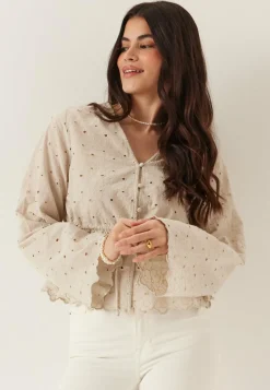 Pcarmorine Ls Embroderi Top