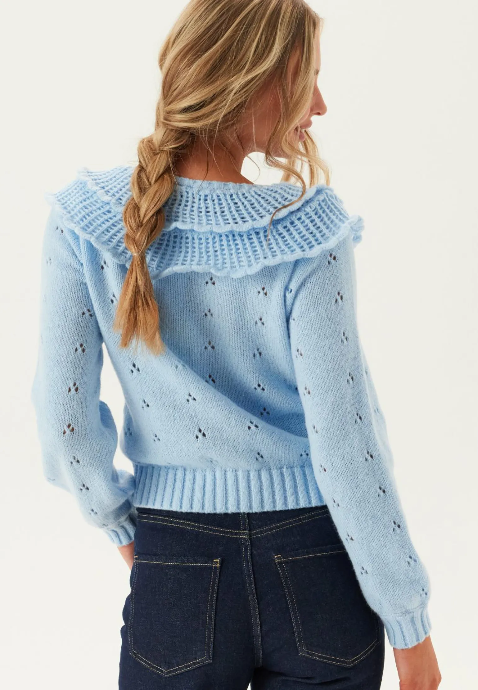 Pcdavis Ls O-neck Frill Cardigan