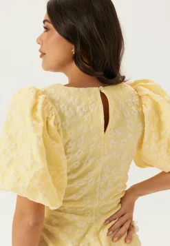 Puff Sleeve Jacquard Midi Dress