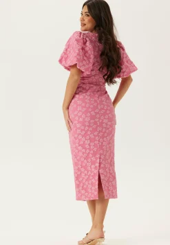 Puff Sleeve Jacquard Midi Dress