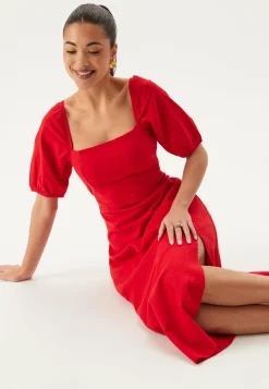 Puff Sleeve Linen Blend Dress