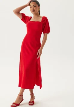 Puff Sleeve Linen Blend Dress