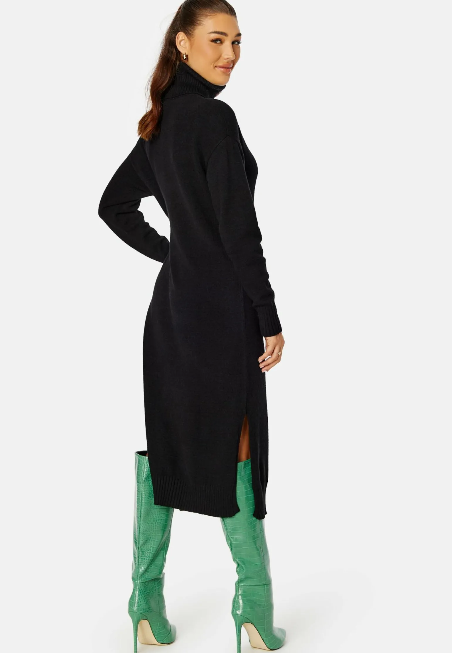 Rill Roll Neck L/S Midi Dress